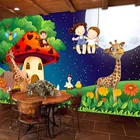 Зеленый лес мультяшный гриб для комнаты Луна Жираф большие фрески обои для детской комнаты в спальню настенное украшение с изображением животных 3D