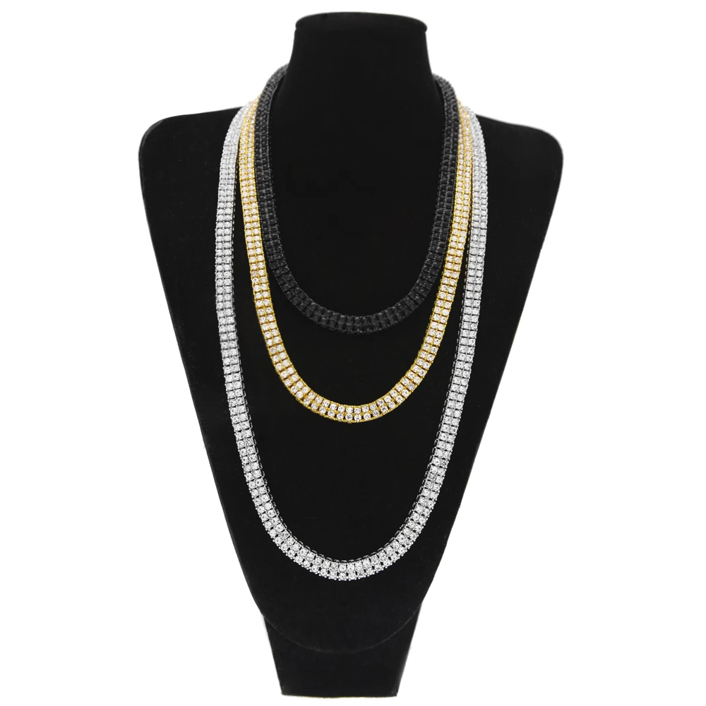 Ожерелье мужское из кубинской цепи с кристаллами и стразами 9 мм 2 ряда | Украшения