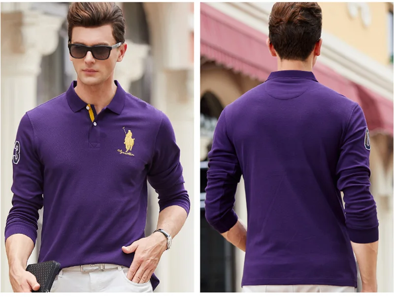 Верхняя одежда Qualite Solide couleur 3D Broderie Polo Chemise повседневные рубашки поло hommes de Polo A manches Longues 2019New поступление поло