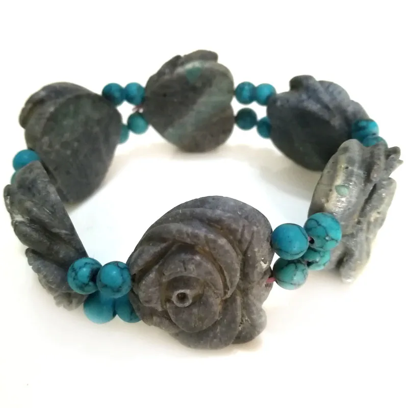 

8 inches 10-16mm Elastic Blue Natural Coral Beaded Bracelet