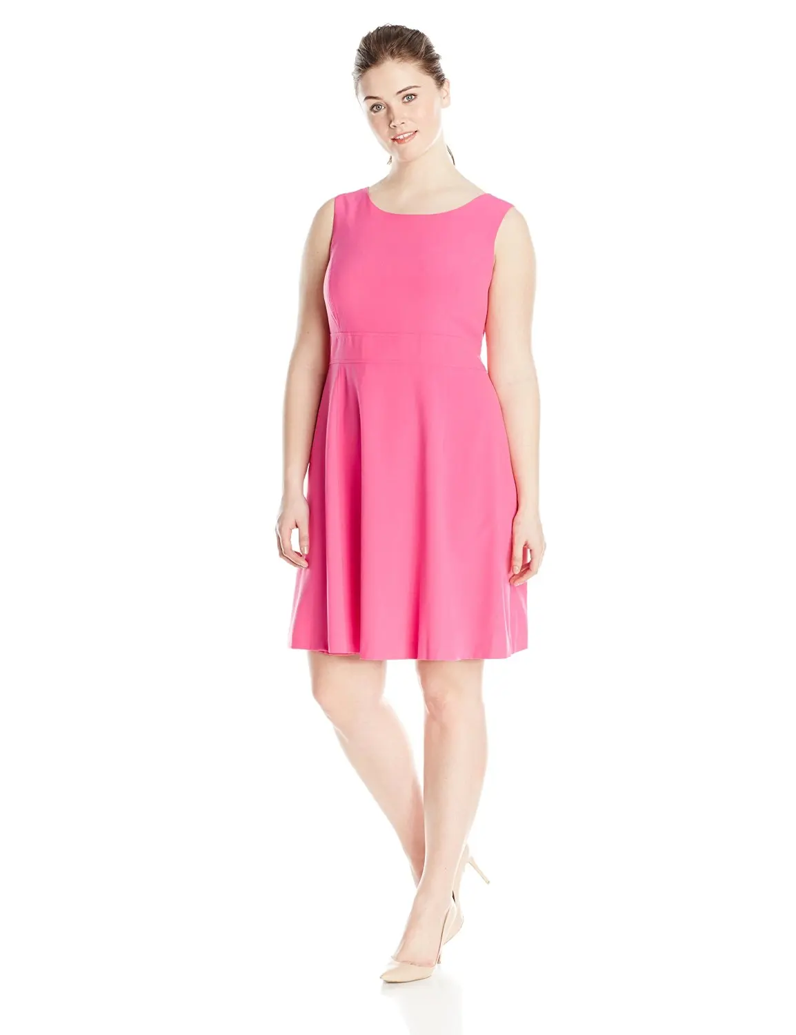 

Women's Plus Size Sleeveless Waist Inset Fit and Flare Dress