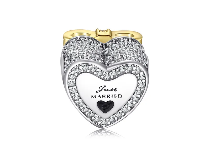 Jewelrypalace стерлингового серебра 925 Marry Me Позолоченные бантом черный муранского Стекло Сердце Бусины Fit Браслеты подарки для нее