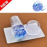 transparent silicone head nail art jelly seal with cover stamps stamping nail polish nail art scraper diy tool with matte handle