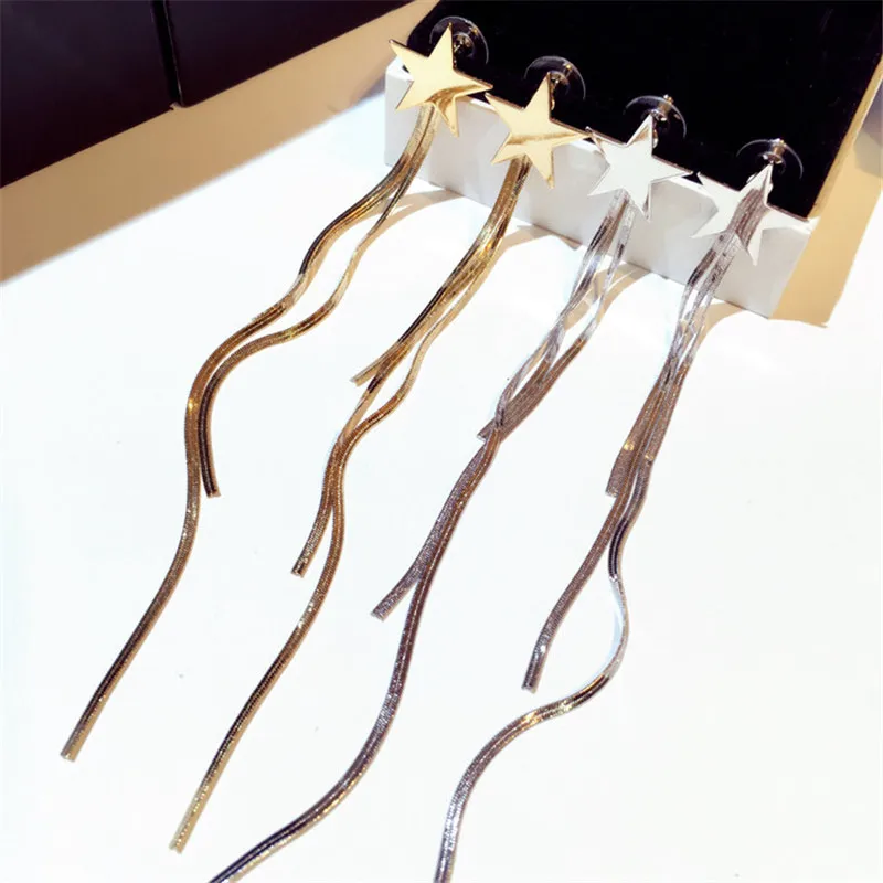 Charmwin New Tassel Earrings Long Women Gold Silver Color Star Dangle For PE1816 | Украшения и аксессуары