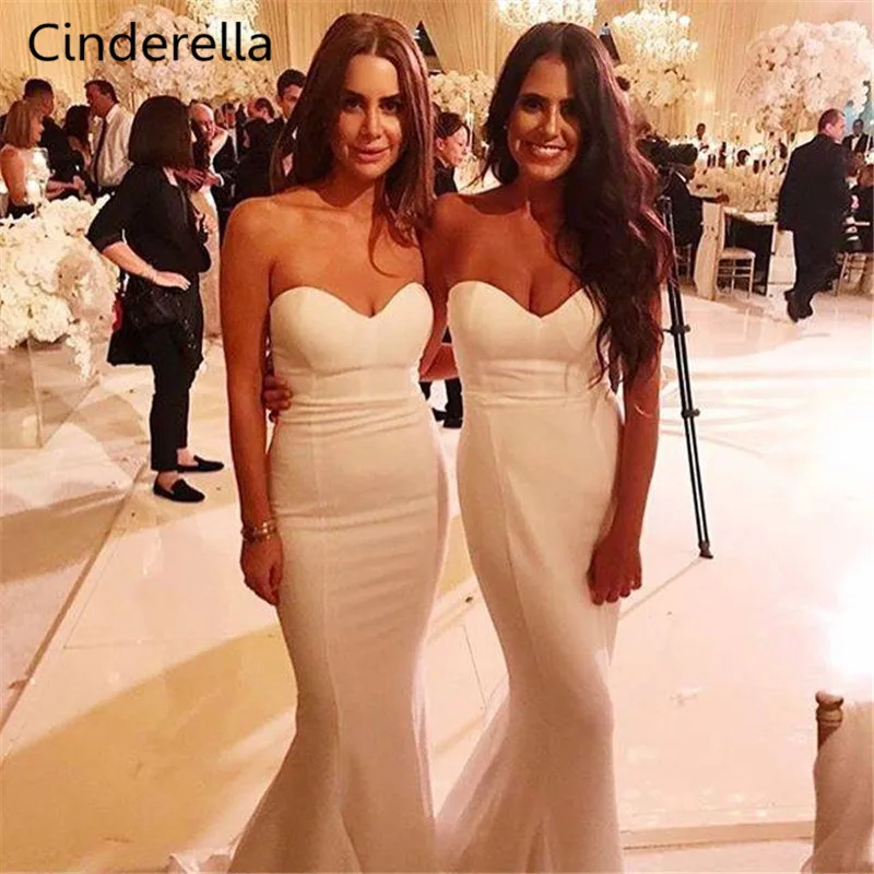 

Cinderella Sweetheart Sleeveless Court Train Mermaid Bridesmaid Dresses Cheap Zipper Back Trumpet Satin Fabric Bridesmaid Gowns