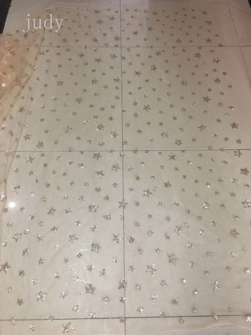 

Free shipping Free shipping HL0272# Pale gold star apricot mesh African cloth glitter powder for wedding party wedding dress