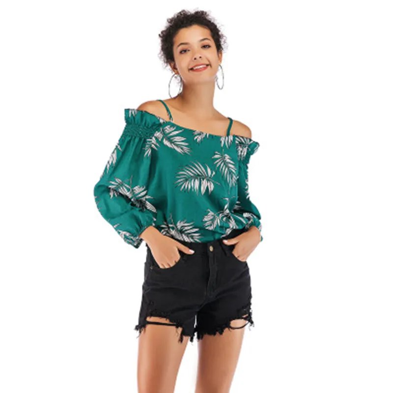 

Повседневный Женский шифоновый топ и блузки с открытыми плечами, женская рубашка с вырезом лодочкой и длинным рукавом, весна-осень