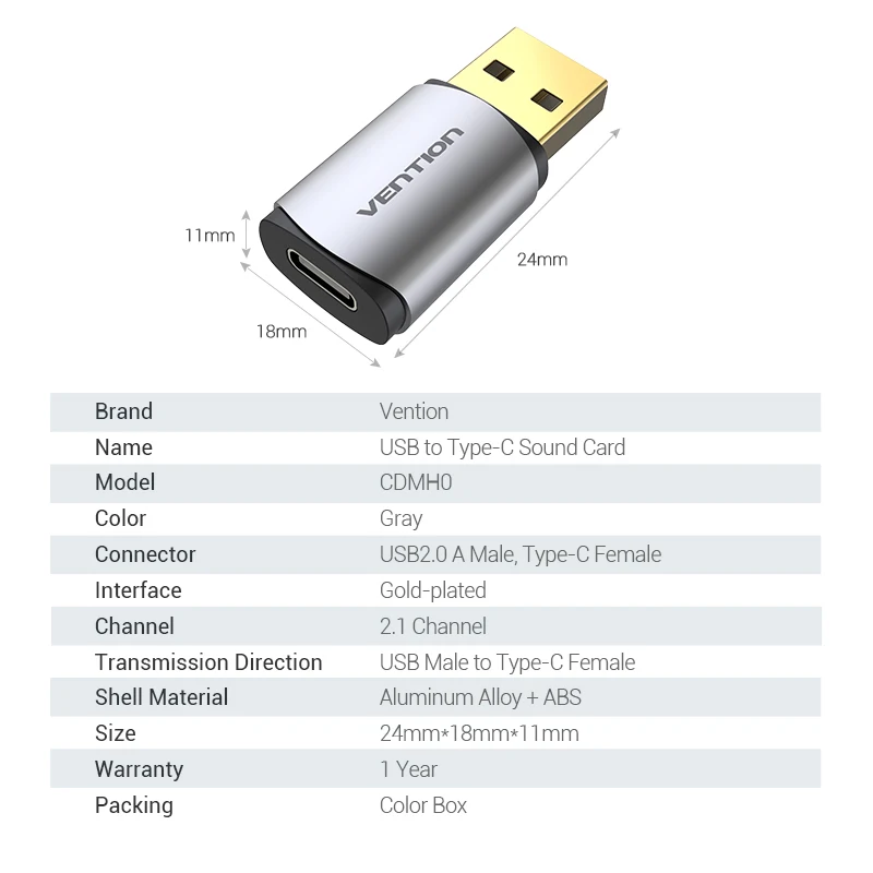 Внешняя звуковая карта USB Vention для ноутбука PS4 Type C с золотым покрытием| |