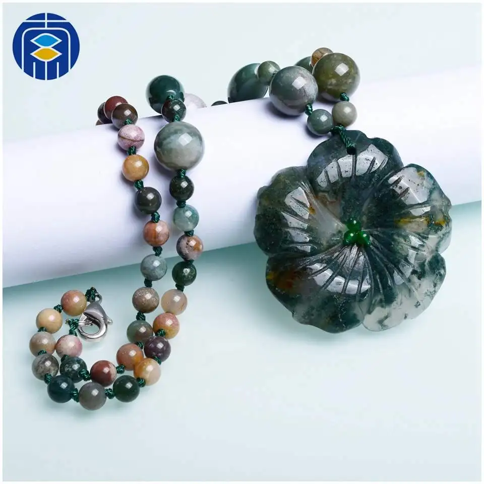 N-D007 Grass Agate JuleeCrystal женское эффектное ожерелье с натуральными камнями цветы кулон ожерелье модное ожерелье с камнями - Окраска металла: N-D007 Grass Agate