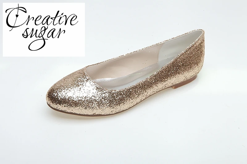 Creativesugar женские блестящие туфли на плоской подошве с закругленным носком без
