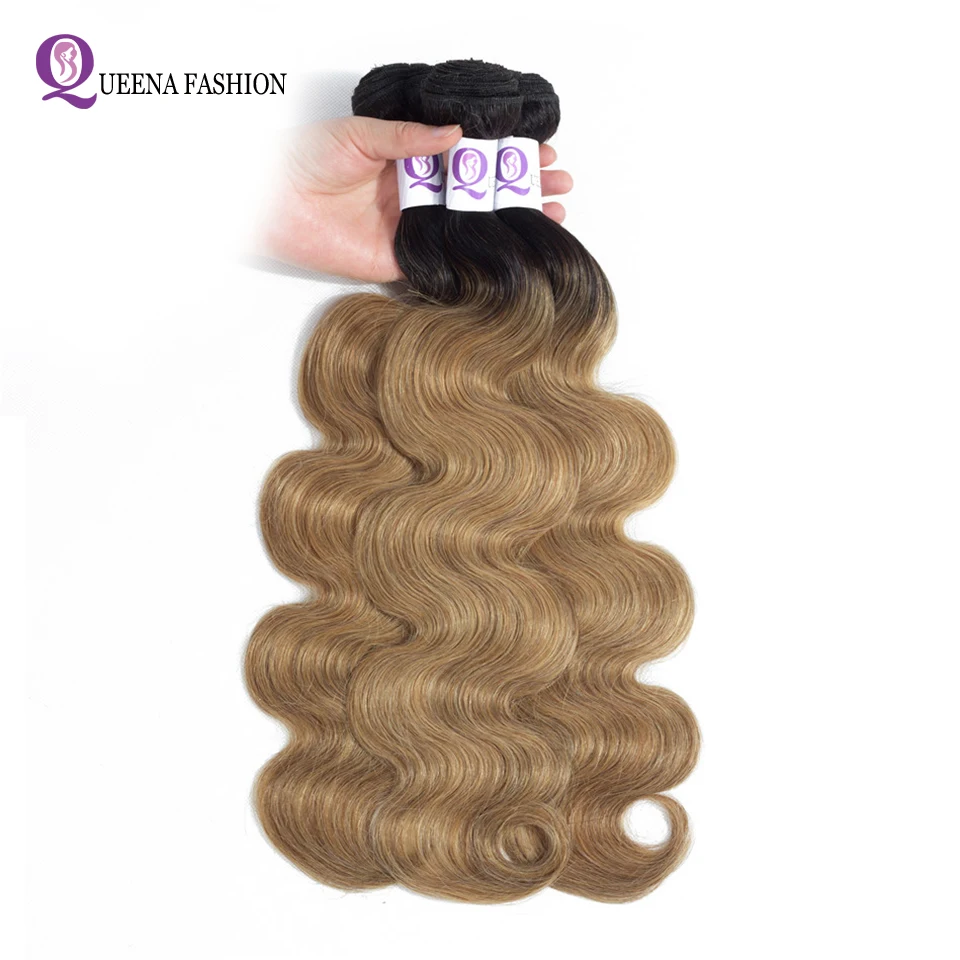 Омбре бразильские волнистые человеческие волосы пучки с закрытием 1b27 дешевые