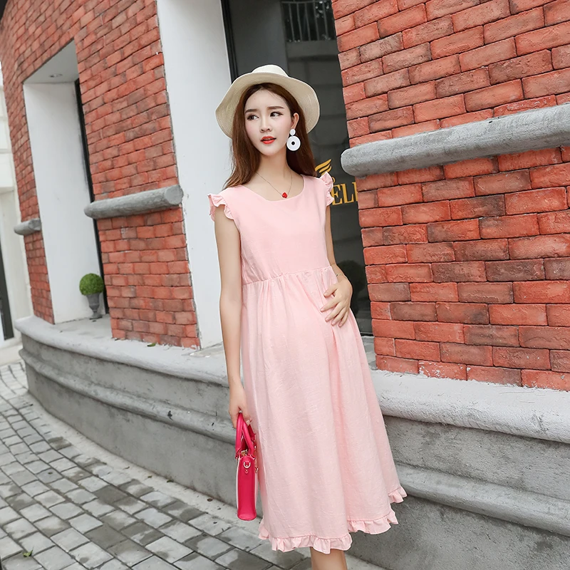 Одежда для беременных с оборками женское платье без рукавов милое хлопковое