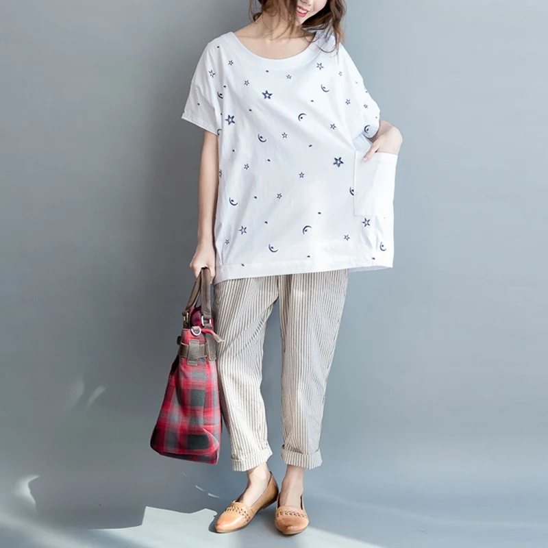 Elseisle 2017 женская футболка летний уличный стиль звездный узор рукав летучая мышь