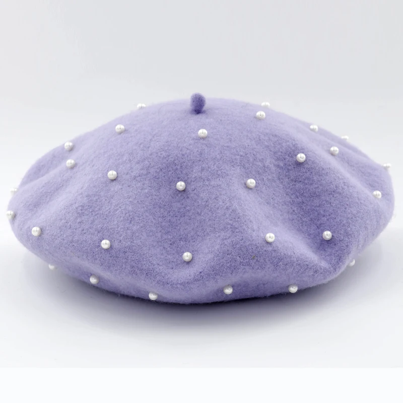 light purple Новинка, шерсть, винтажный теплый шерстяной зимний женский берет, французский артист, шапочка, шапка для сладкой девочки, подарок, весенние и осенние шапки - Цвет: light purple