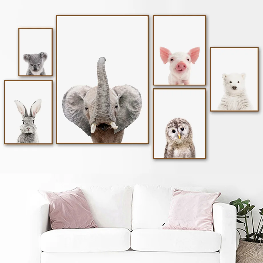 

Elephant Koala Bear Rabbit Owl Pig Nursery Wall Art Canvas Painting Nordic Posters And Prints Wall Pictures For Kids Room Decor