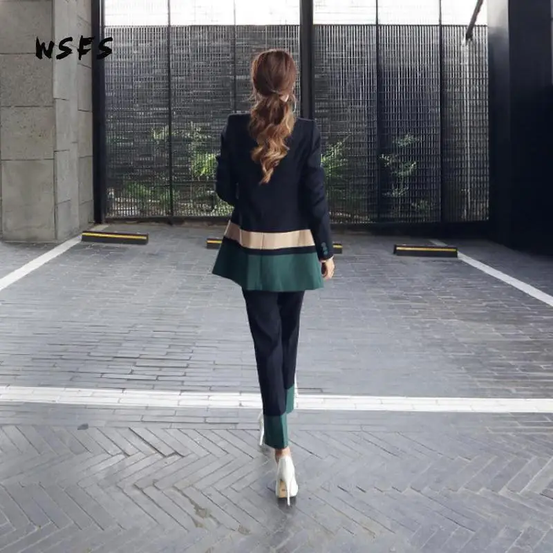 

Wsfs 2 Pieces Set 2017 Autumn Women Office Lady Botton Work Tops Suits Long Sleeve Flare Nine Pants Trousers Sexy Vestidos Mujer