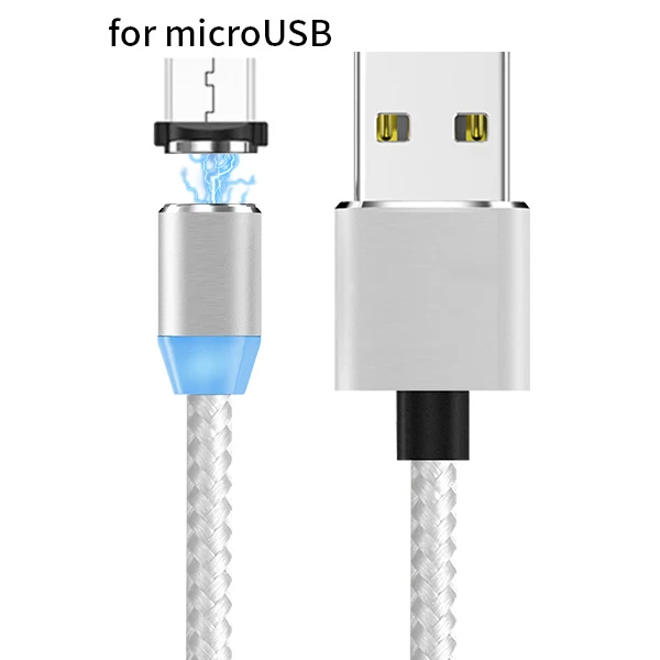 Micro USB Silver Магнитный кабель SOVAWIN Micro USB для быстрой зарядки светодиодный светильник 1 м Магнитный кабель для зарядки телефона для iphone для samsung для huawei P9 - Цвет: Micro USB Silver