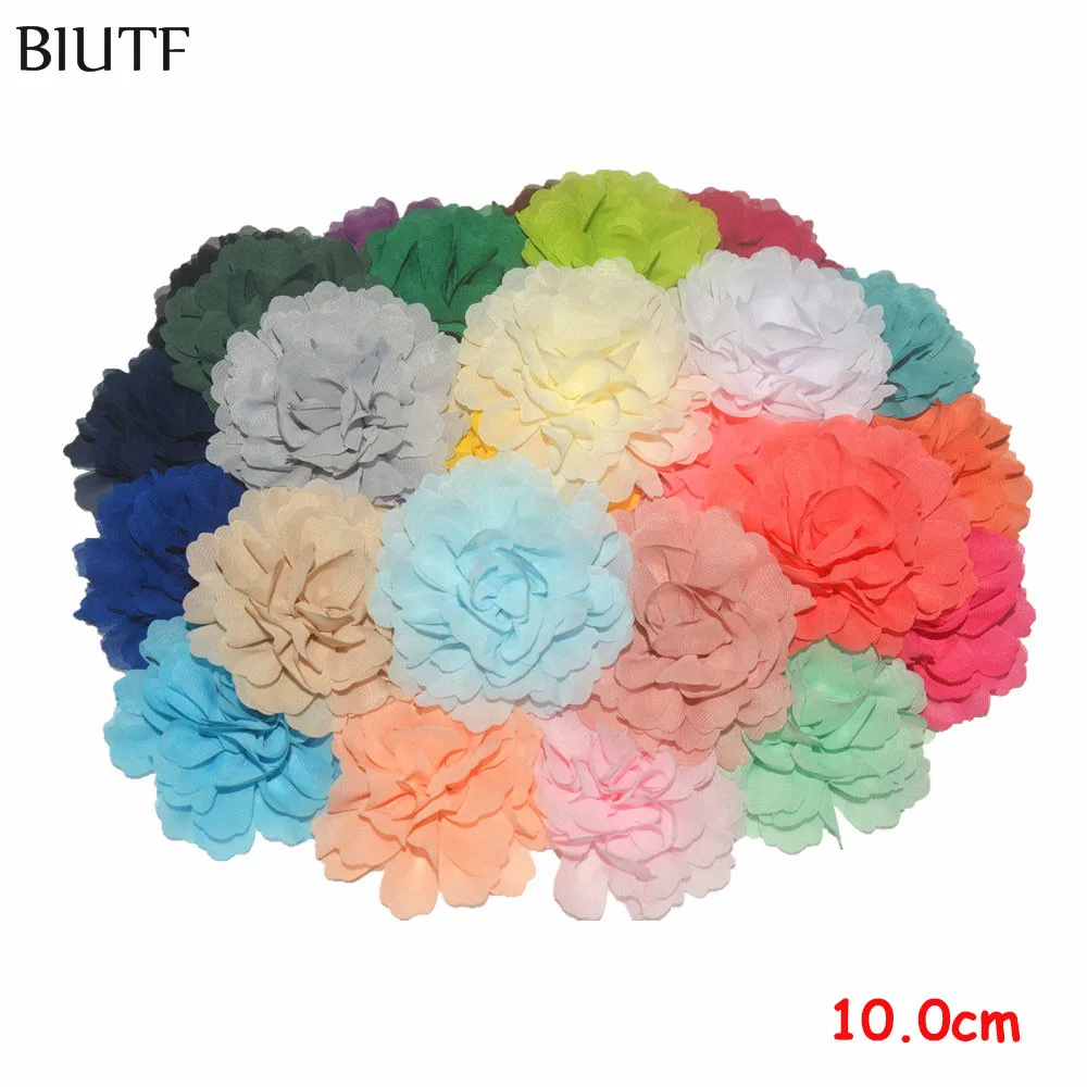 100 шт./лот однотонный яркий Шифоновый Цветок с зажимом для волос TH245|chiffon flowers|flower