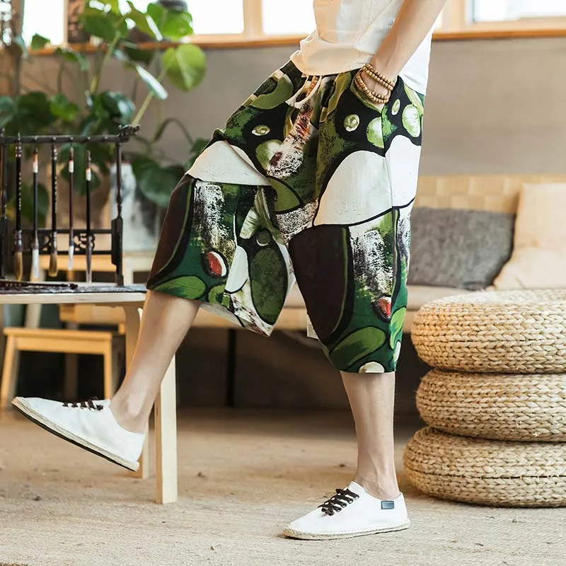 2018 Summer Autumn Cotton Linen Casual Harem Pants Men Baggy Floral Jogger Breathable Calf-Length Trousers 4XL 5XL | Мужская одежда