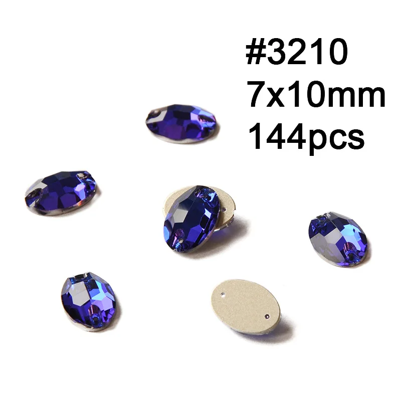 Oval 7X10mm 144pcs Разные размеры Форма Стразы 243 голубое стекло Швейные Кристаллы с плоской задней частью 2 отверстия Свободные Стразы шьют на Стразы для женского платья - Цвет: Oval 7X10mm 144pcs