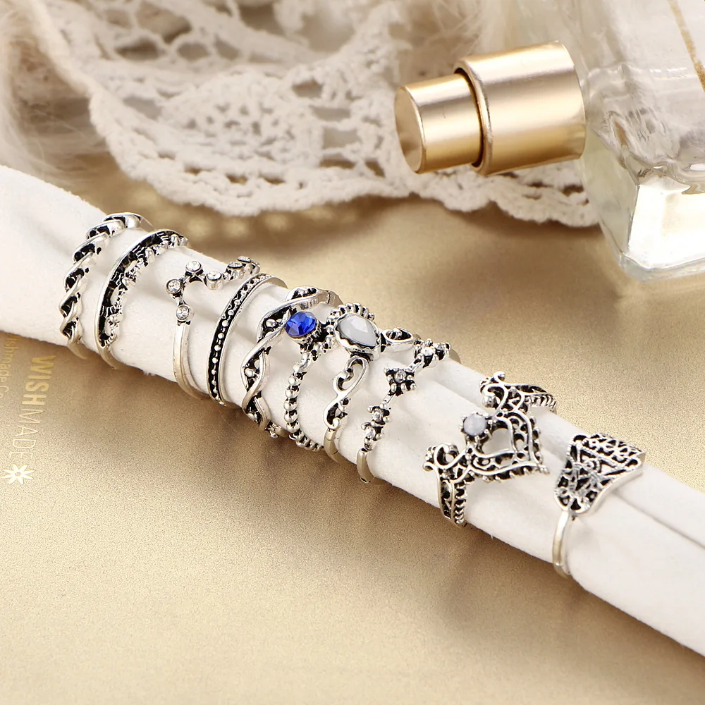 100 шт./лот антикварные золотистые/Серебристые резные цветочные комплекты колец