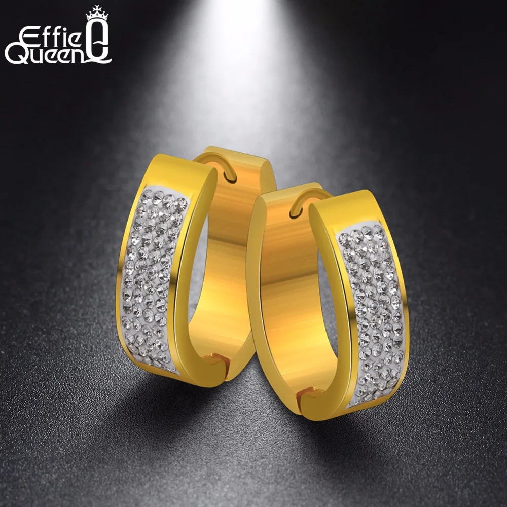 Effie queen Роскошные 316L из нержавеющей стали кубические модные циркониевые серьги ювелирные изделия золотые прозрачные Кристальные серьги-кольца для женщин IE71