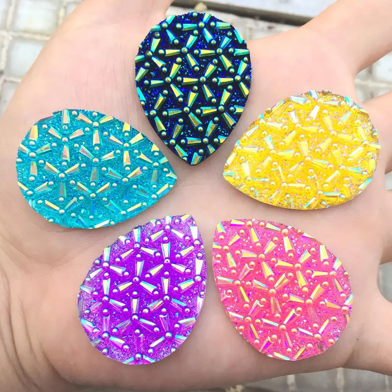

30*40mm Tear Drop Flower Crystals AB Resin Rhinestones Flat back glitters for DIY jewelry Stone 40pcs -E96*5
