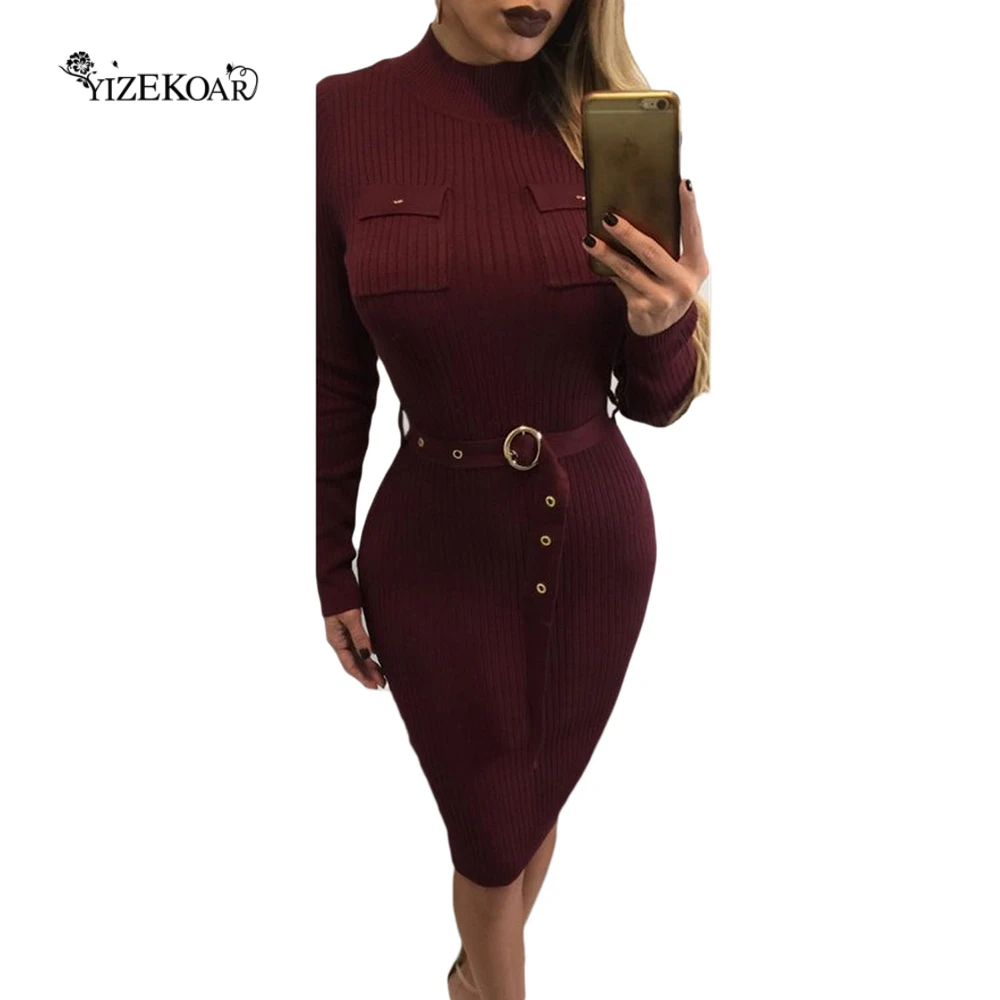 2018 Для женщин зима Bodycon платье спецодежды деловая модельная одежда карманов