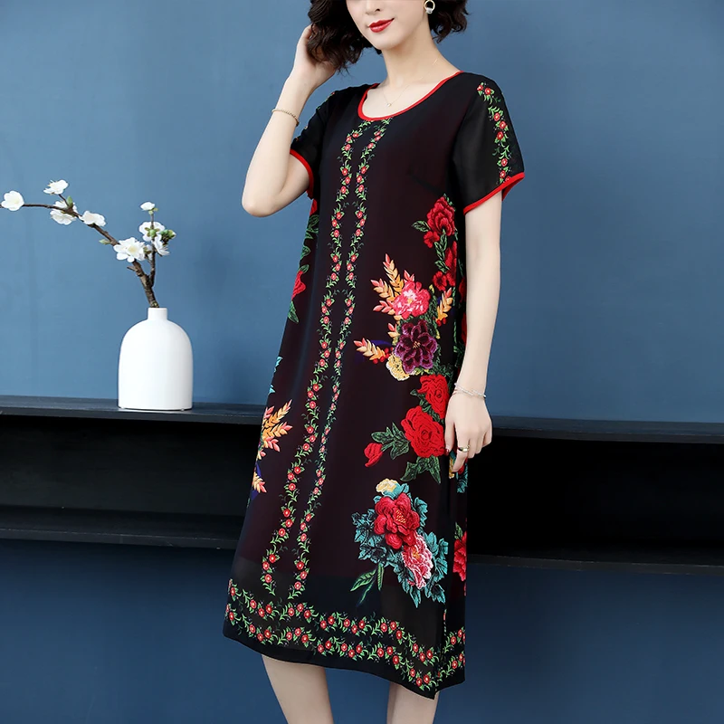 4XL Брендовое шифоновое платье лето 2019 женское новое модное с цветочным принтом и