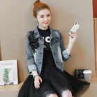 Модная Повседневная Весенняя женская короткая куртка с цветочной вышивкой и длинным рукавом, Женская Ковбойская Облегающая джинсовая куртка, пальто