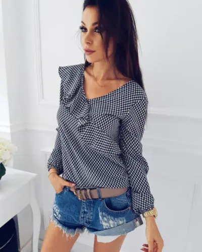 

Womens Long Sleeve Casual Loose Blouse Top Ladies OL Work Shirts Tee Tops