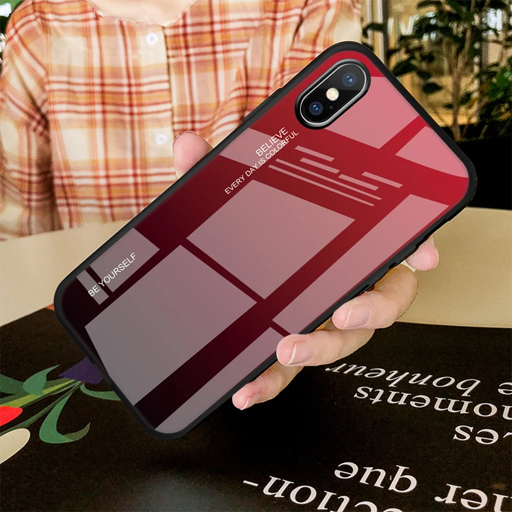 Чехол для Apple iphone XS Max XR X, Роскошный Жесткий чехол из закаленного стекла, модный градиентный защитный чехол, чехол для iphone 6 6 S 7 8 Plus