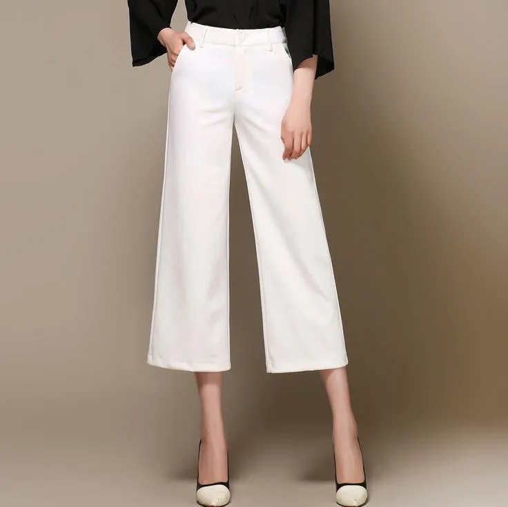 Брюки женские с широкими штанинами эластичные Капри высокой талией офисные