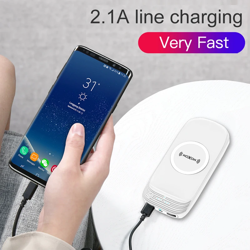 MOXOM 18000 мА ч беспроводное зарядное устройство внешний аккумулятор для iPhone 7 X samsung
