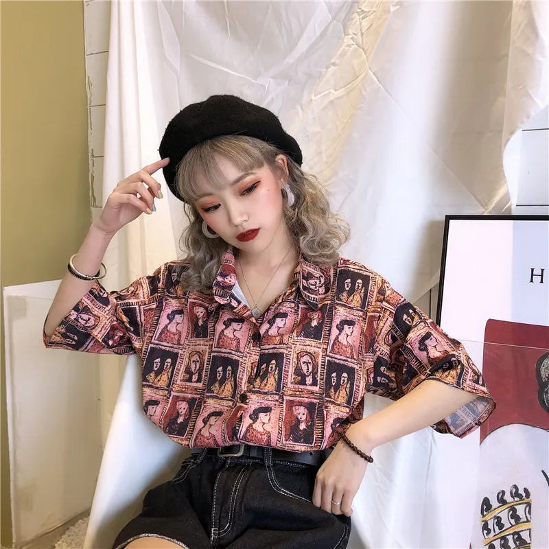 Женская одежда рубашки женская уличная с отложным воротником harajuku ulzzang модный