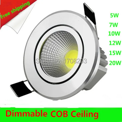 

Wholesale 20PCS 5W7W10W high power led COB downlights Dimmable Warm white/cold white round ceiling Free shipping
