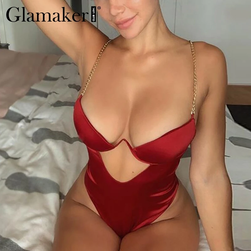 Glamaker с открытой спиной цепная гирлянда вырезами боди для женщин черный высокой