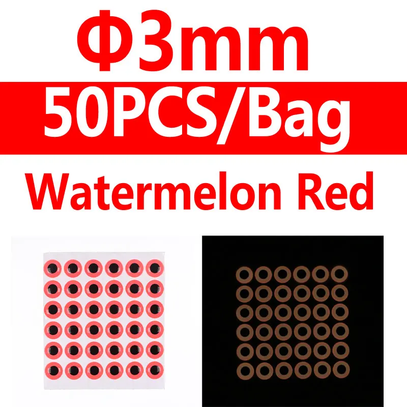 3mm watermelon 50pcs Wifreo 50 шт./лот 3D светящиеся рыбьи глаза имитация мухобойка морские рыболовные Джиги ночная рыбалка приманка аксессуары оранжевый зеленый - Цвет: 3mm watermelon 50pcs