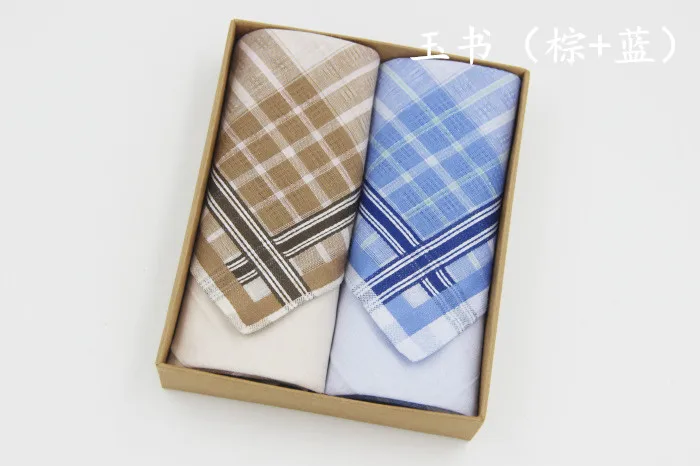 Brown Blue 2 шт./компл. носовые платки хлопок платок проверено и клетчатыми элементами носовых платков с упаковано в подарочную коробку - Цвет: Brown Blue
