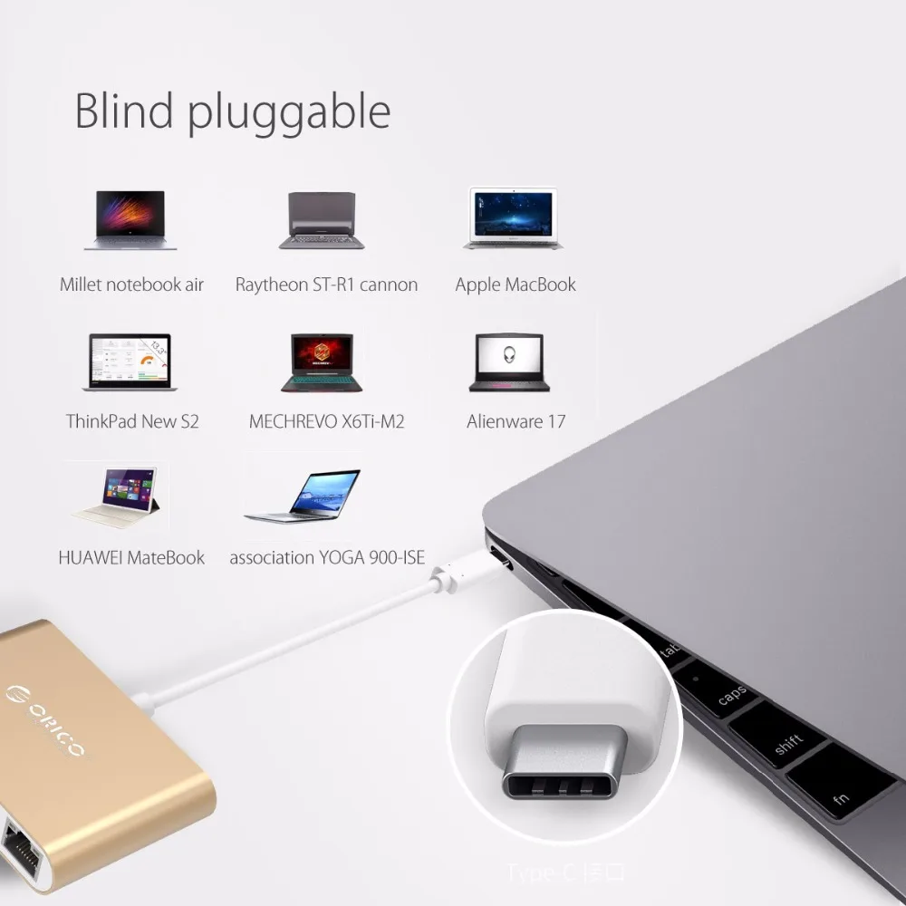 Алюминиевый Концентратор ORICO с переходником Type-C на VGA/HDMI-совместимый/RJ45/Type-C/Type-A