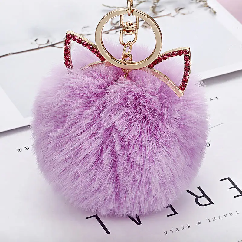 purple Милый кролик сумка Подвеска девушка розовый кошачьи уши кошелек меховой шар помпон Аксессуары Искусственный Кролик Лисий Мех волос женский кошелек Сумочка Подвеска - Цвет: purple