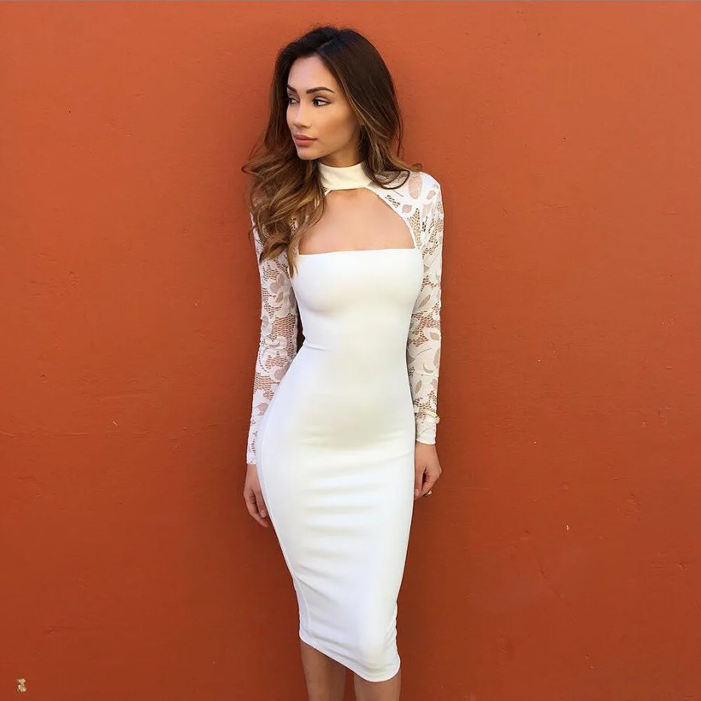 Loneyshow Элегантный Холтер с длинным рукавом белый черный кружева сексуальные