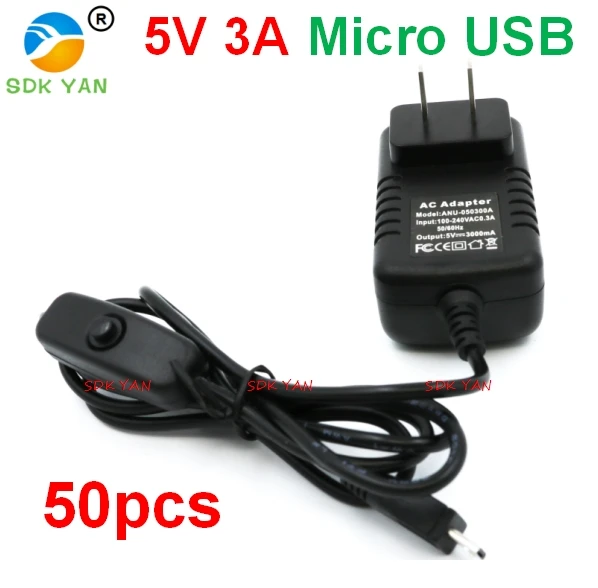 50 шт. США 5 в 3 А Raspberry Pi кнопка переключения питания Micro USB адаптер