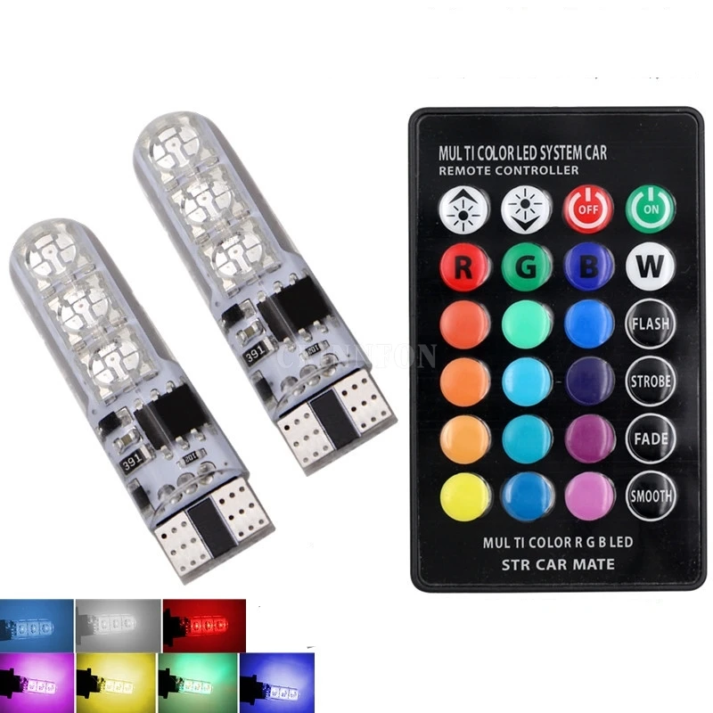 

DHL 200Set T10 LED Car Lights 6SMD LED Bulbs RGB With Remote Control Strobe Led Lamp Reading Lights White Red 12V