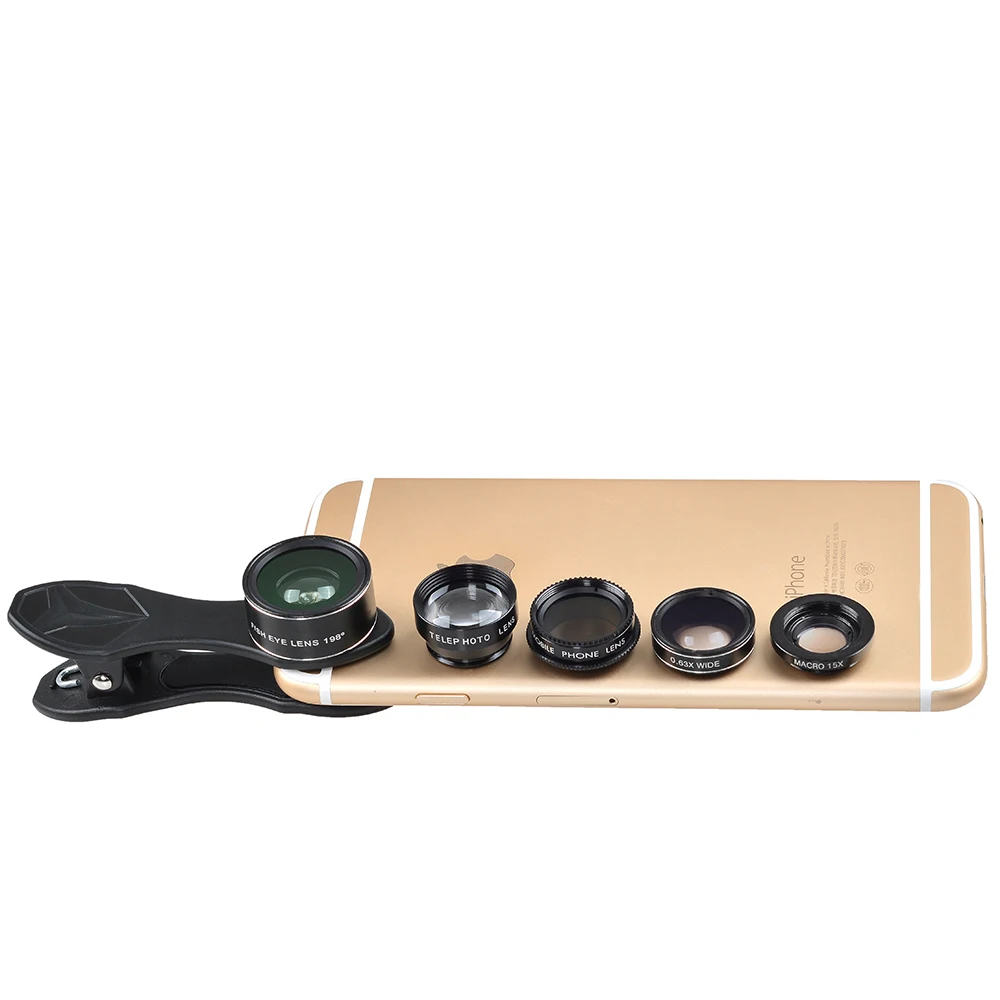 APEXEL Universal Clip 5 в 1 Комплект Объектива Камеры для iPhone Samsung Xiaomi смартфонов Линзы Рыбий