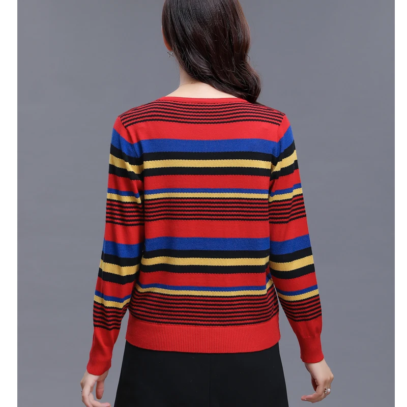 ASLTW Women's Sweater 2019 Spring O Neck Lady's Long Sleeve Single Breasted Stripe Casual New Harajuku Cardigan |