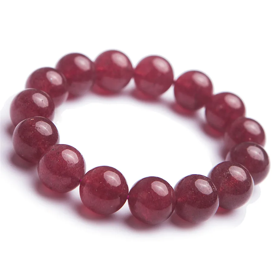 

Wholesale 100% Natural Red Strawberry Quartz Bracelet Lady Women Stretch Crystal 15mm Round Bead Bracelet AAAAA Free Shipping