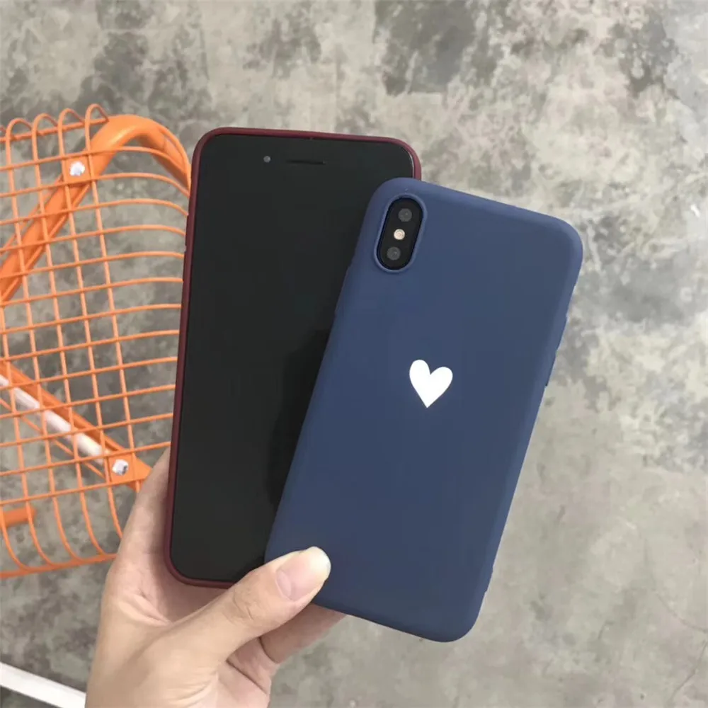 Модные Карамельный цвет мягкий чехол для iPhone X XS MAX XR сердце любовь Painted Graphic пара