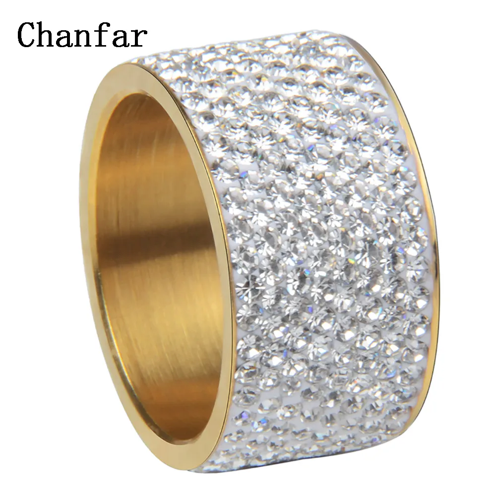 Chanfar, 8 линий, модные, полный кристалл, камень, золотой цвет, обручальное кольцо, палец, большие кольца из нержавеющей стали, для мужчин и женщин, ювелирные изделия