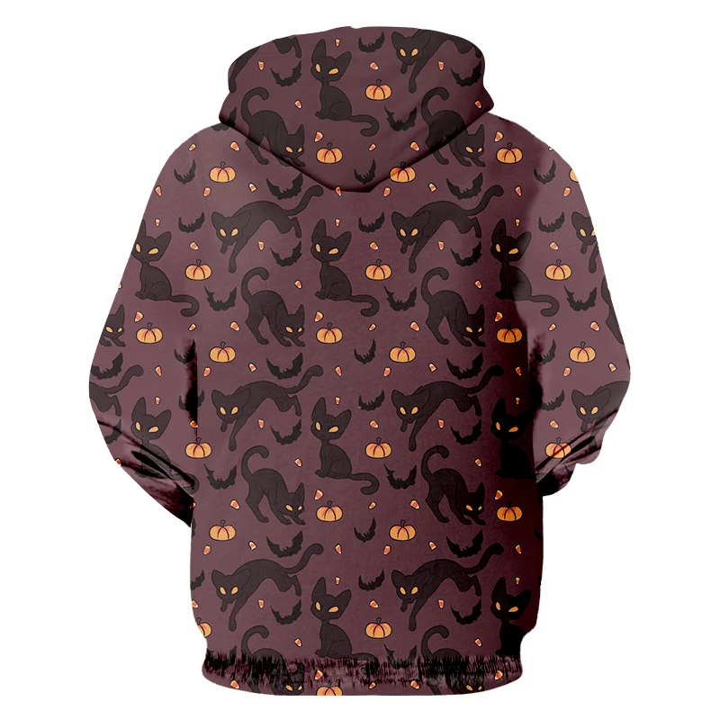 

UJWI Man Black Yellow Stitching Hoodies 3D Printed Halloween Theme Cat And Pumpkin Pullover New Recommend 5Xl